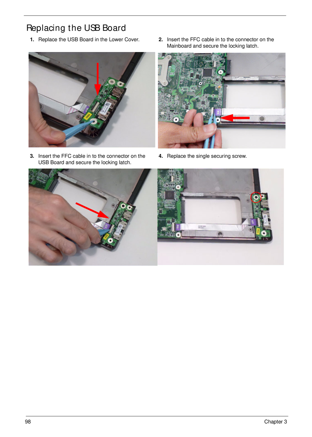 Acer 4553G manual Replacing the USB Board 