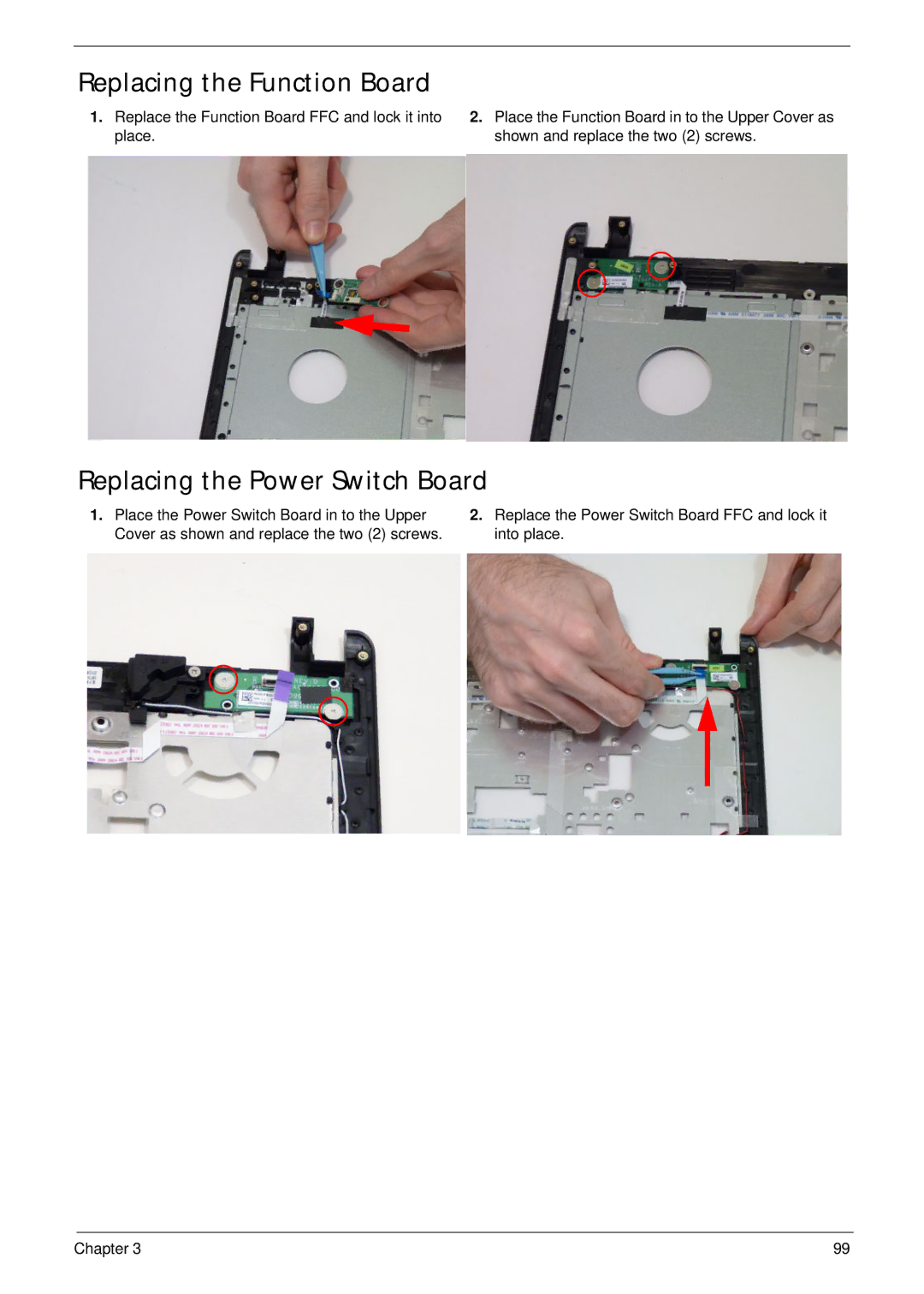 Acer 4553G manual Replacing the Function Board, Replacing the Power Switch Board 