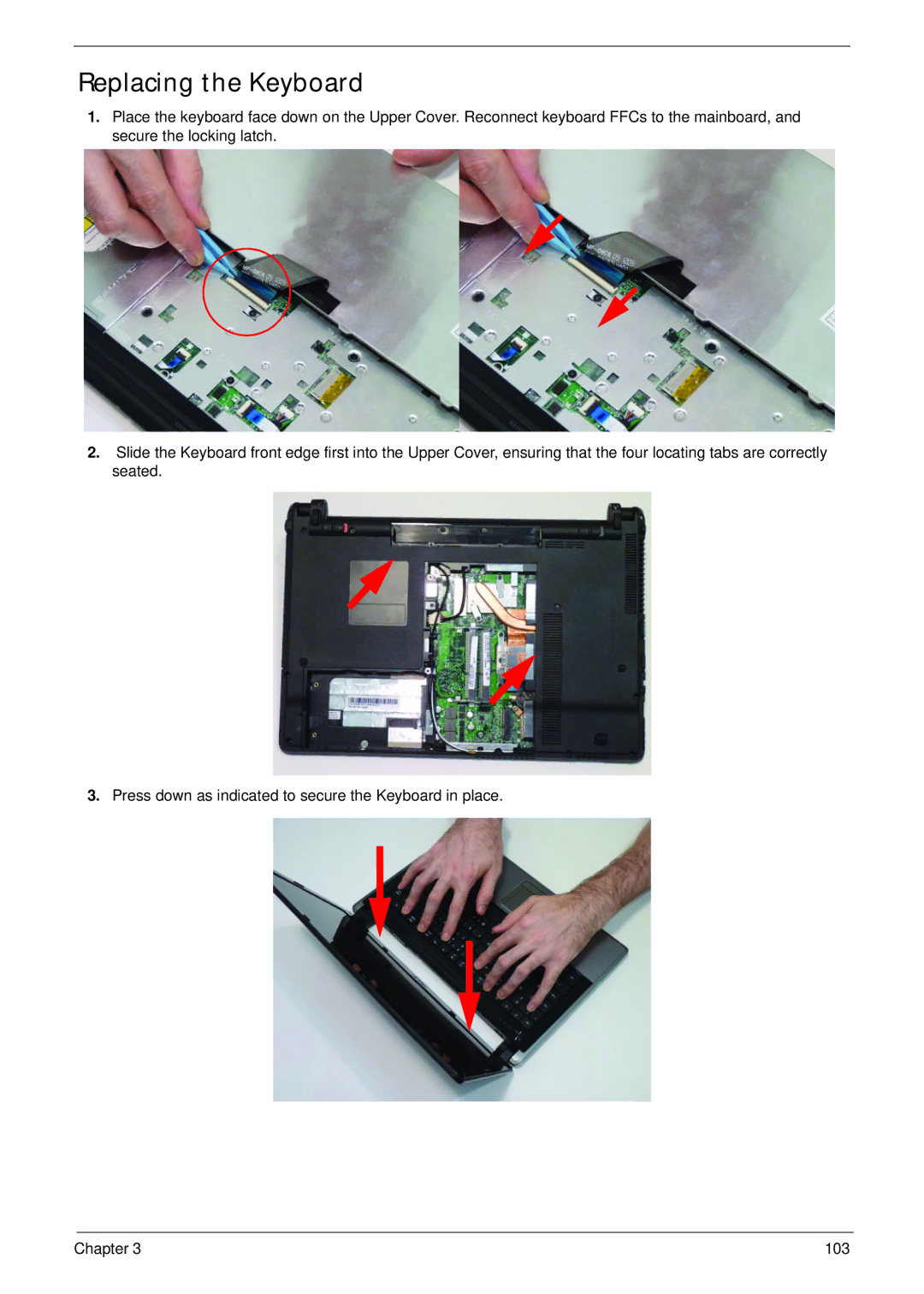 Acer 4553G manual Replacing the Keyboard 