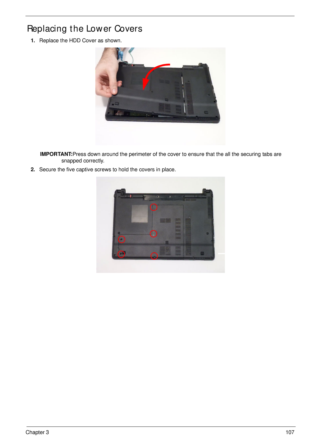 Acer 4553G manual Replacing the Lower Covers 