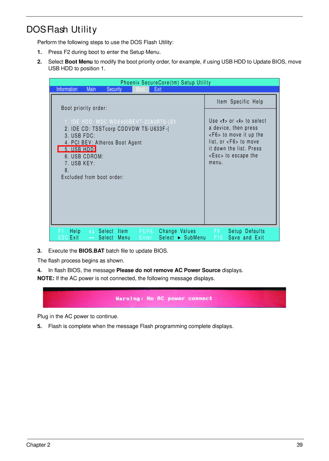 Acer 4553G manual DOS Flash Utility, USB Cdrom 