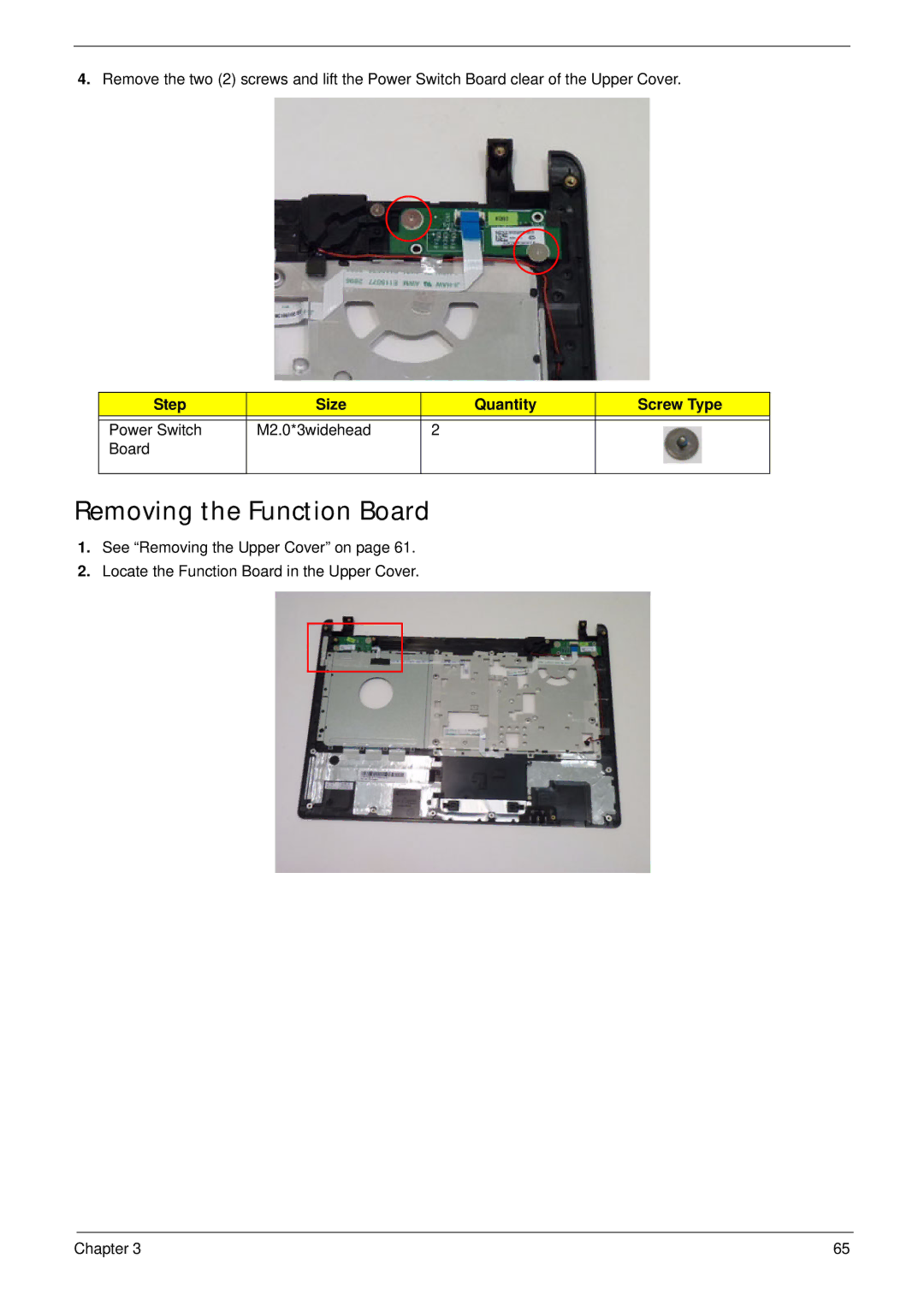 Acer 4553G manual Removing the Function Board 