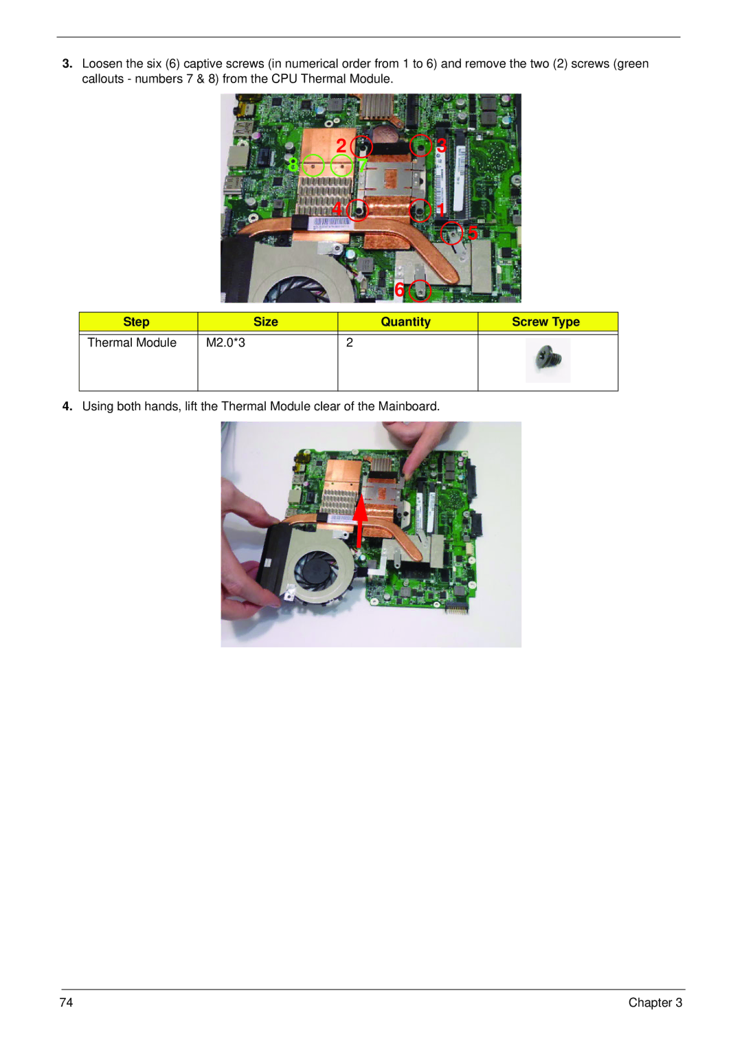 Acer 4553G manual Step Size Quantity Screw Type Thermal Module M2.0*3 