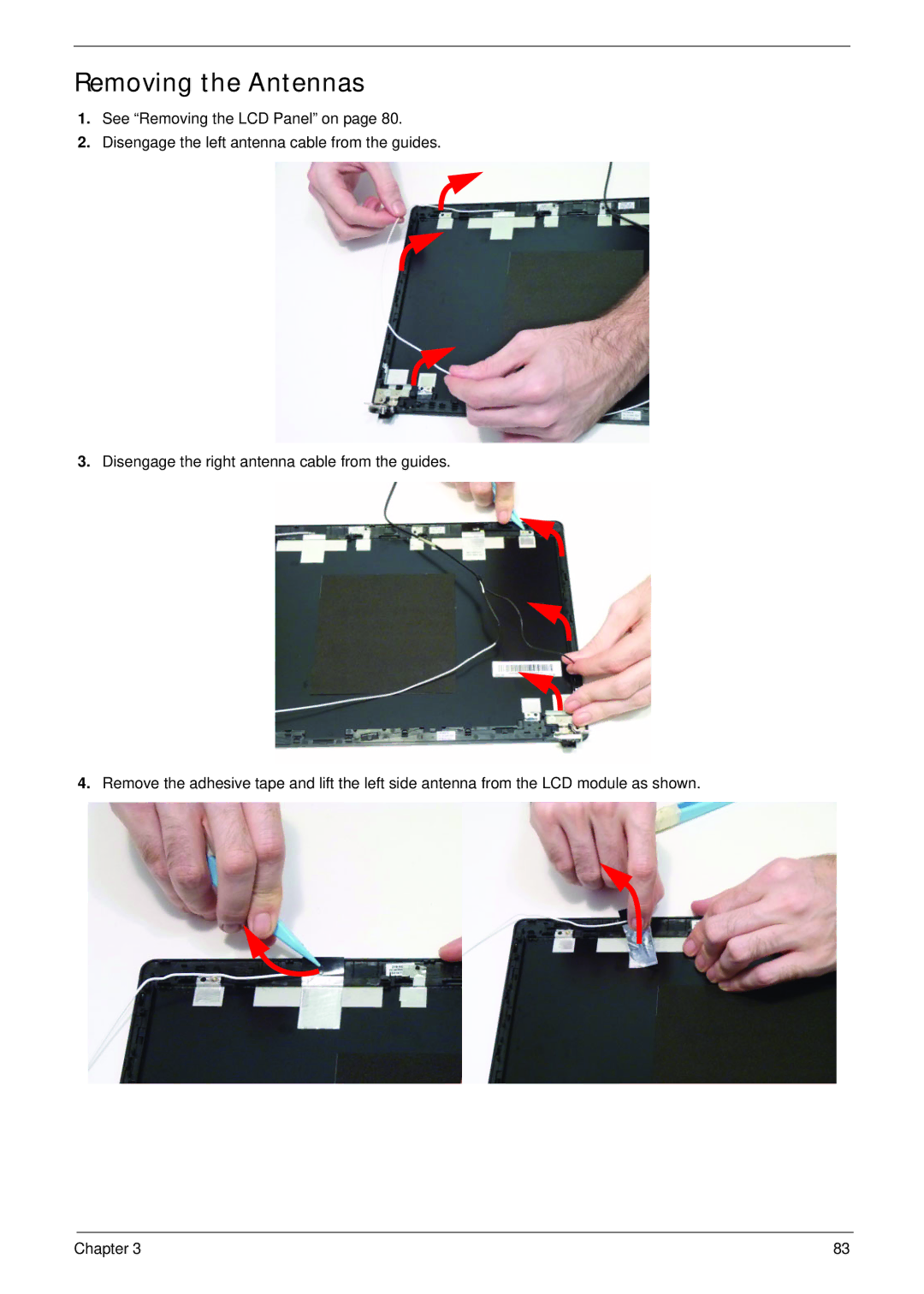 Acer 4553G manual Removing the Antennas 