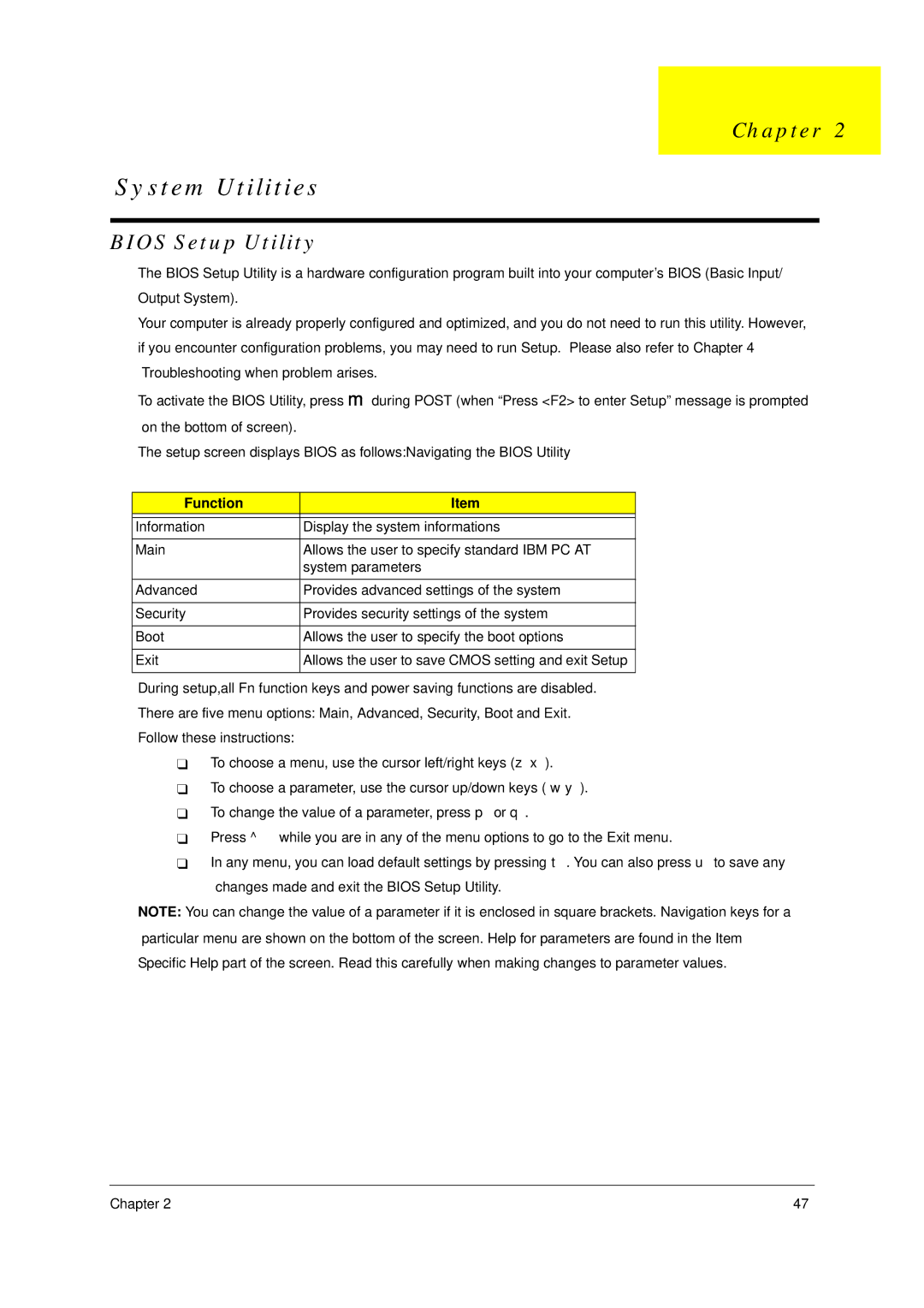 Acer 4600, 4100 manual System Utilities, Bios Setup Utility 