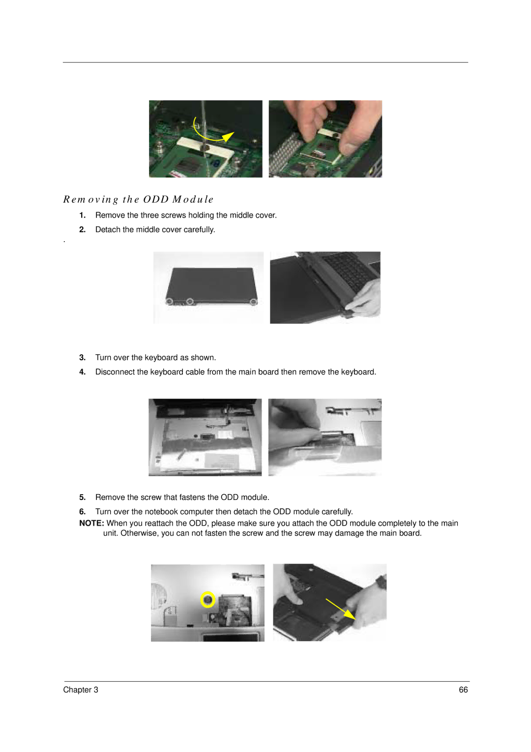 Acer 4100, 4600 manual Removing the ODD Module 