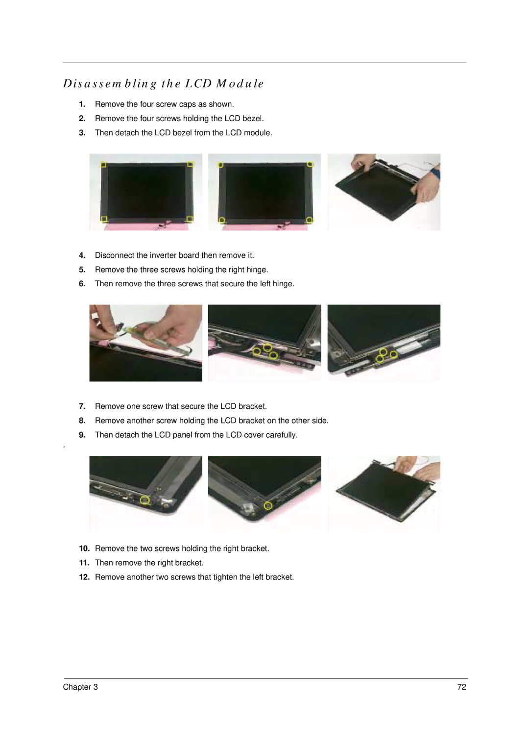 Acer 4100, 4600 manual Disassembling the LCD Module 