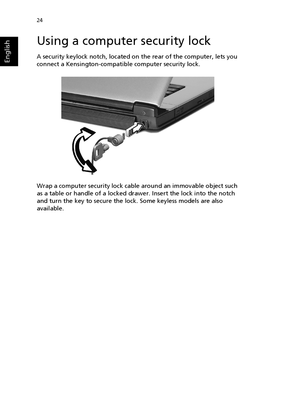 Acer 4600 Series, 4100 Series manual Using a computer security lock 