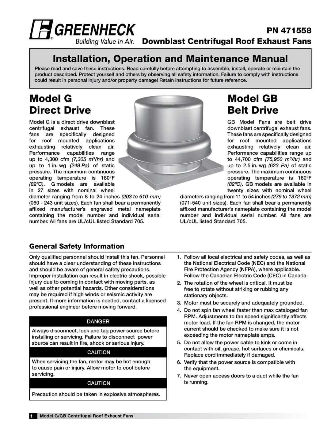 Acer 471558 manual Installation, Operation and Maintenance Manual, General Safety Information 