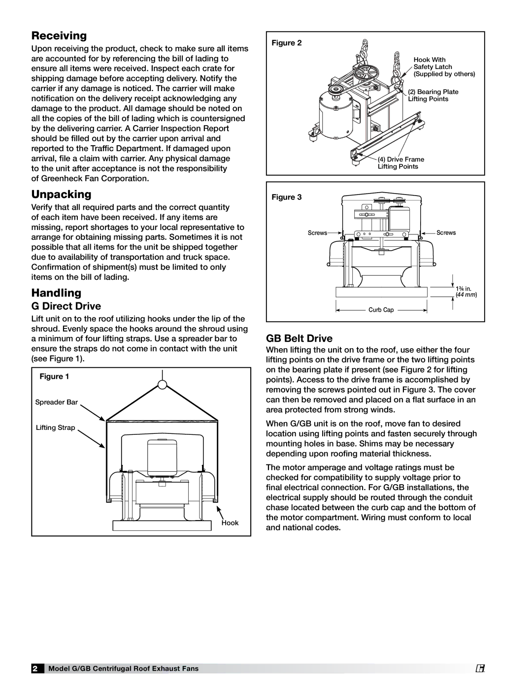 Acer 471558 manual Receiving, Unpacking, Handling, Direct Drive, GB Belt Drive 