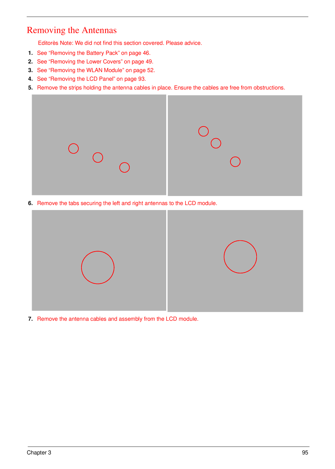 Acer 4730 manual Removing the Antennas 