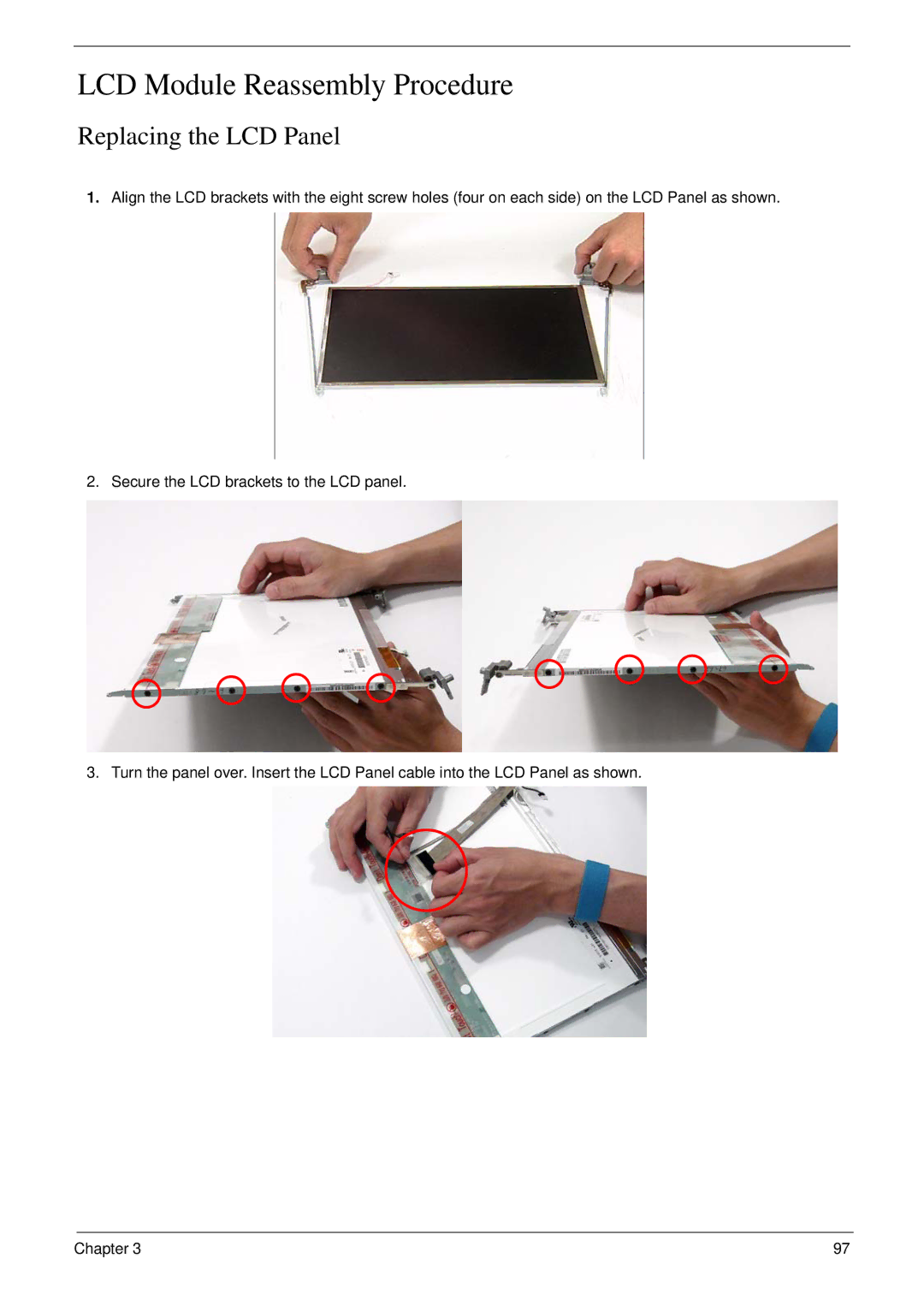 Acer 4730 manual LCD Module Reassembly Procedure, Replacing the LCD Panel 