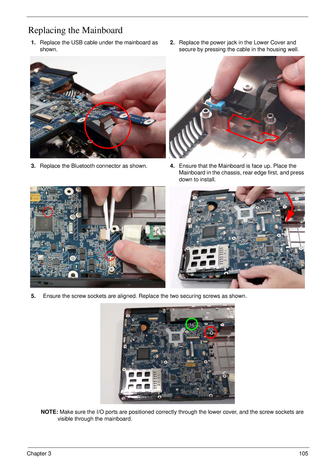 Acer 4730 manual Replacing the Mainboard 