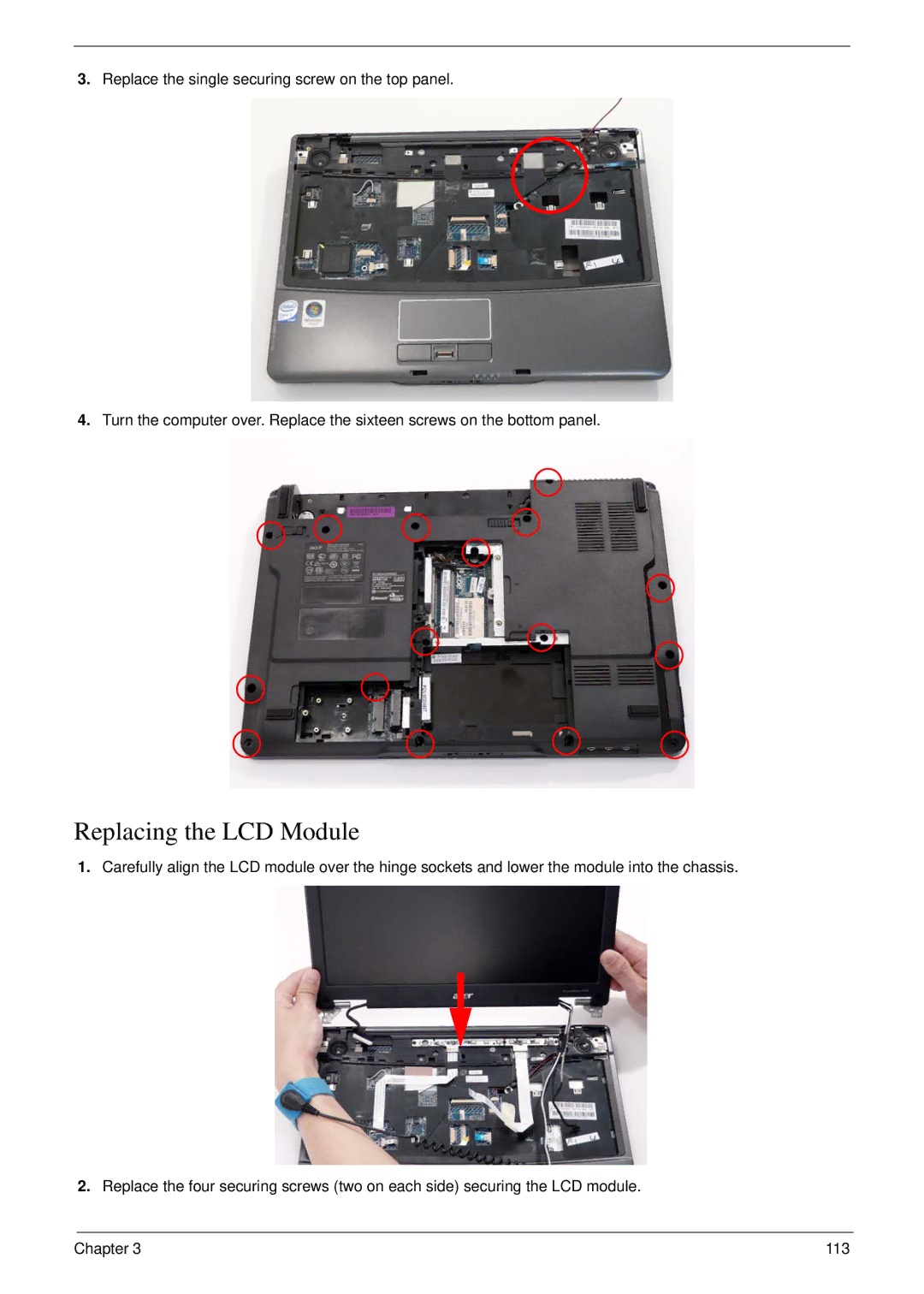 Acer 4730 manual Replacing the LCD Module 