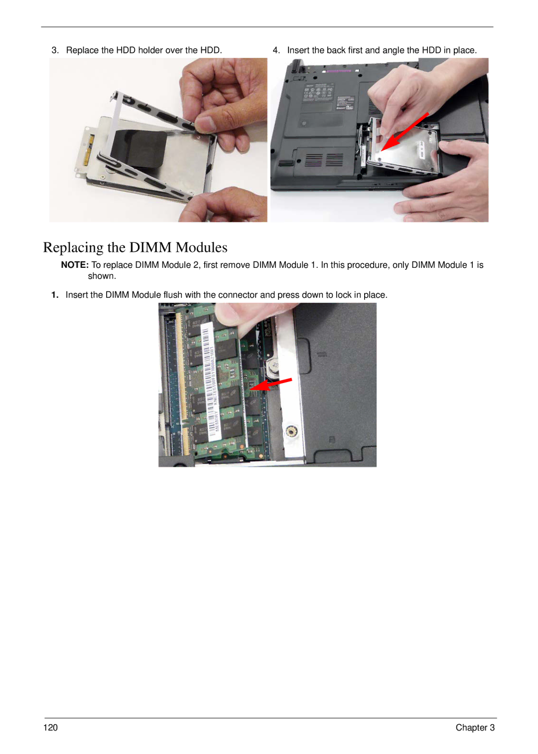 Acer 4730 manual Replacing the Dimm Modules 