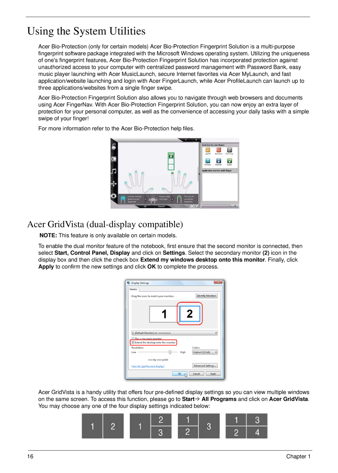 Acer 4730 manual Using the System Utilities, Acer GridVista dual-display compatible 