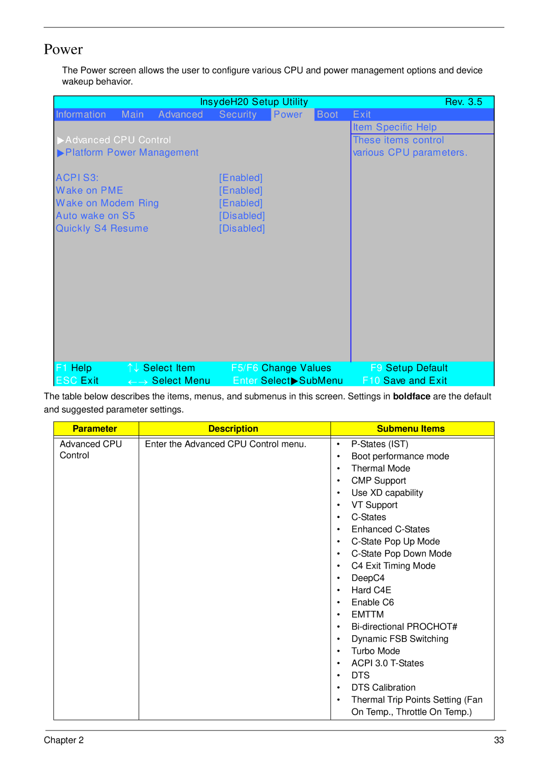 Acer 4730 manual Power, Emttm, Dts 