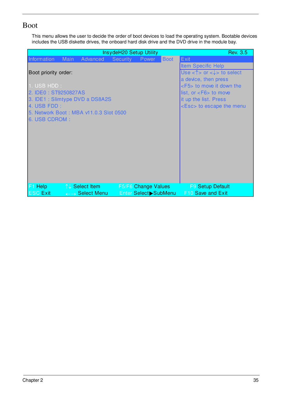 Acer 4730 manual Boot, Usb Hdd 