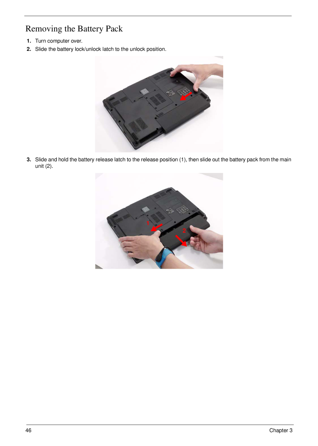 Acer 4730 manual Removing the Battery Pack 