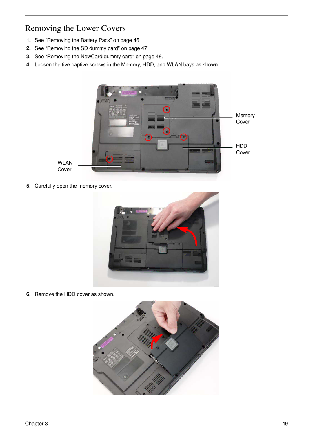 Acer 4730 manual Removing the Lower Covers, Hdd 