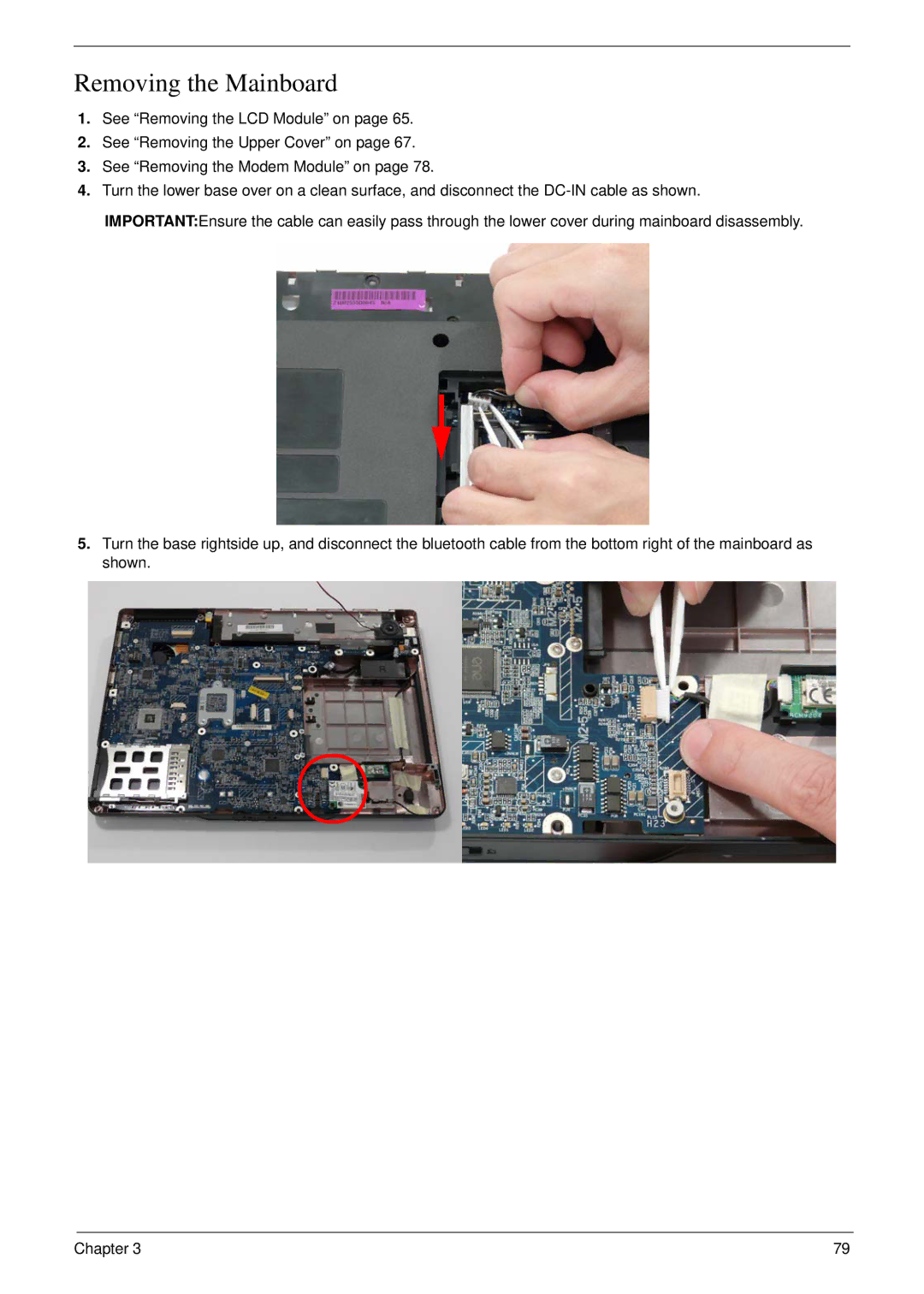 Acer 4730 manual Removing the Mainboard 