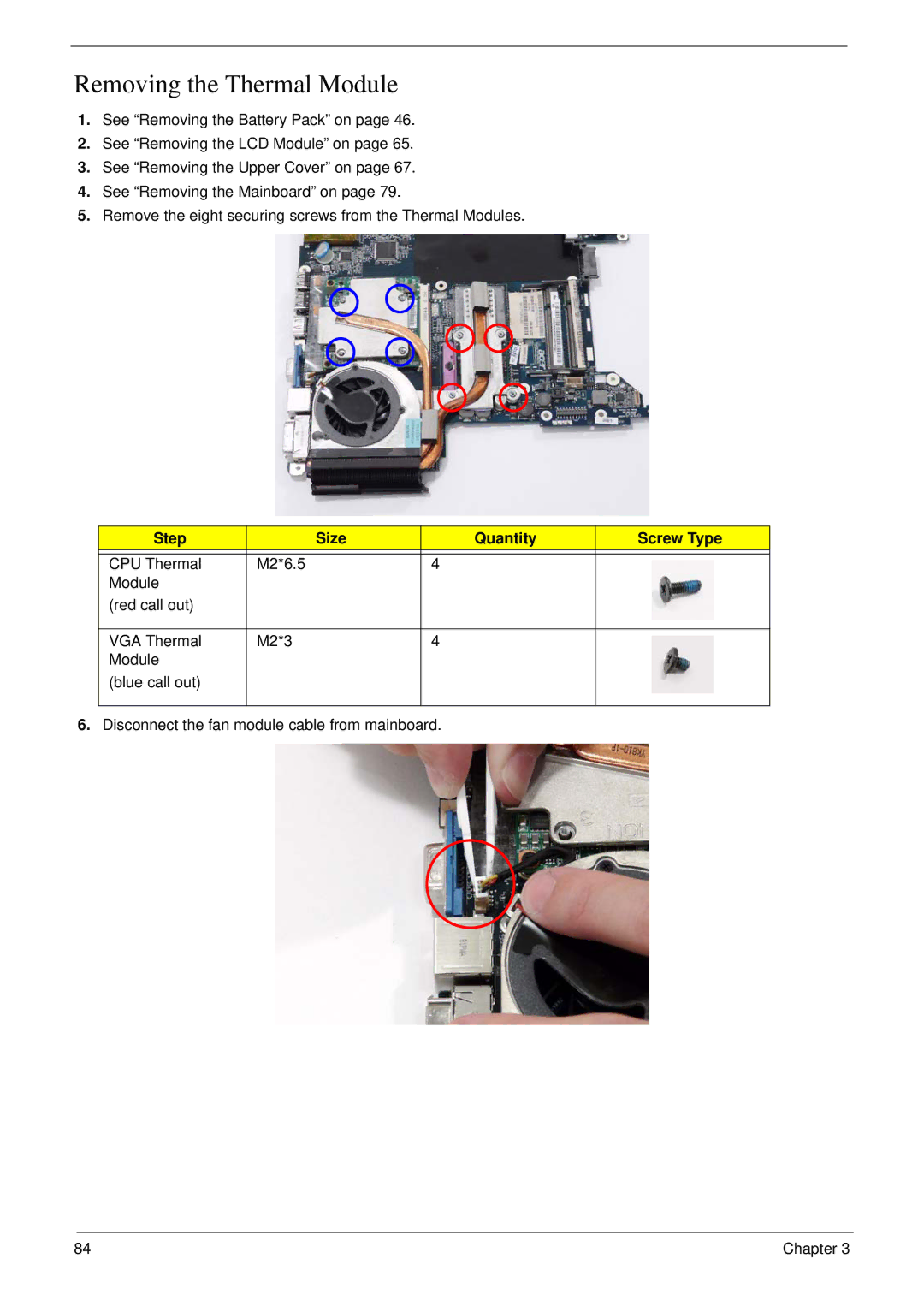 Acer 4730 manual Removing the Thermal Module, Step Size Quantity Screw Type 