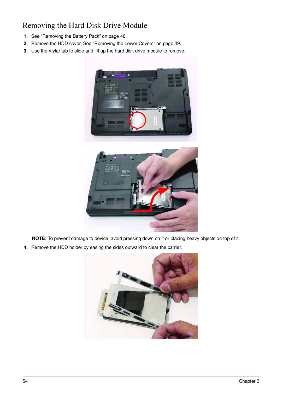 Acer 4730 manual Removing the Hard Disk Drive Module 