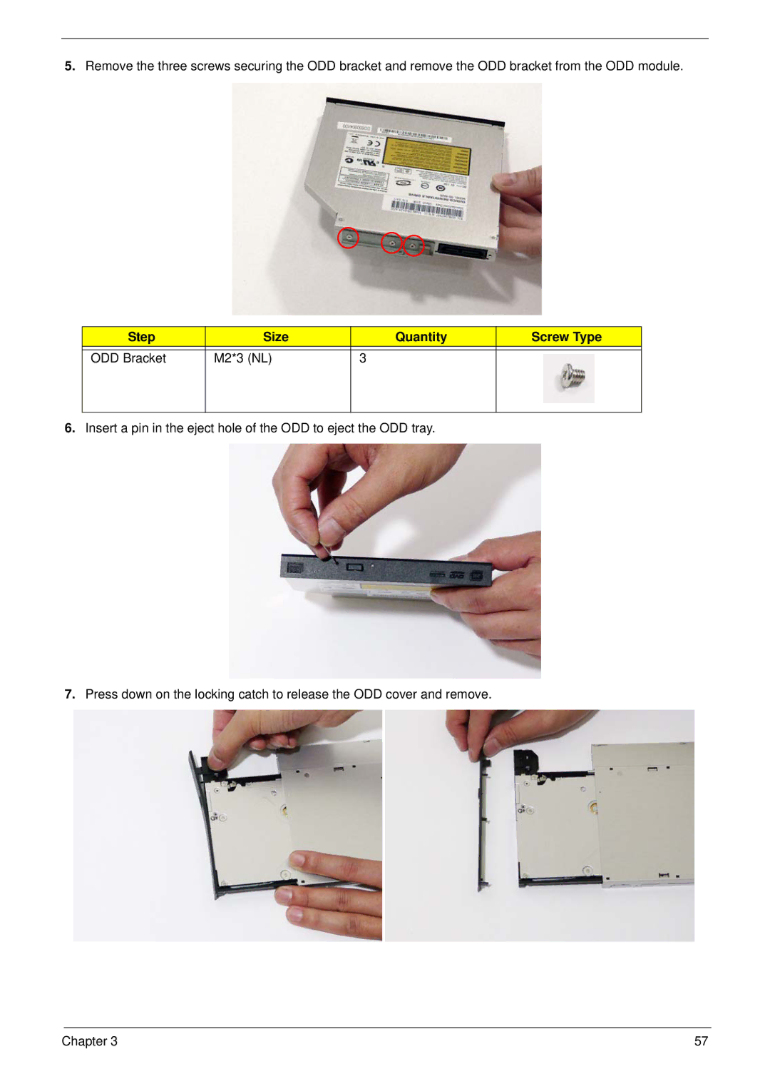 Acer 4730G manual Step Size Quantity Screw Type ODD Bracket M2*3 NL 