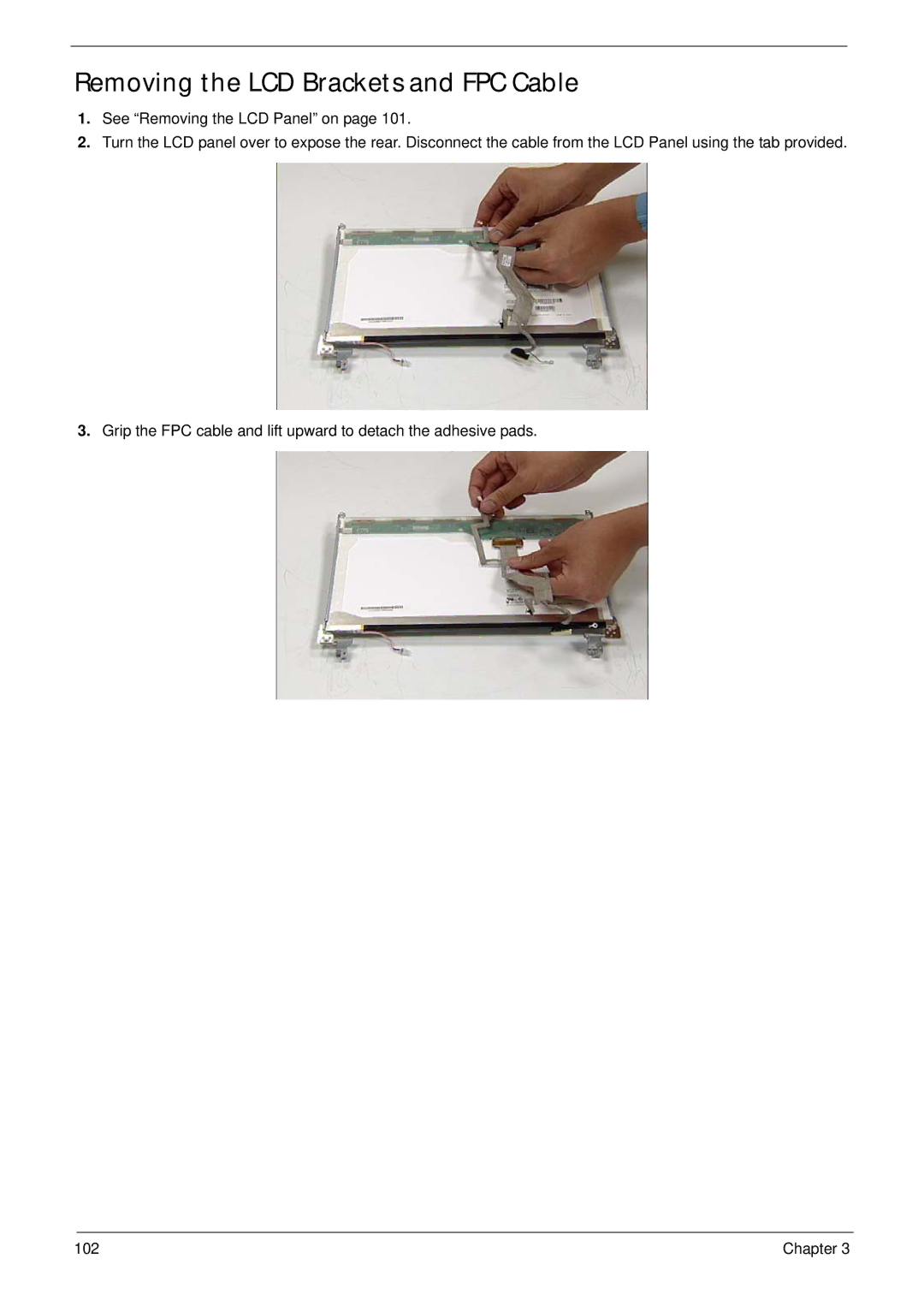 Acer 4730ZG, 4330 manual Removing the LCD Brackets and FPC Cable 