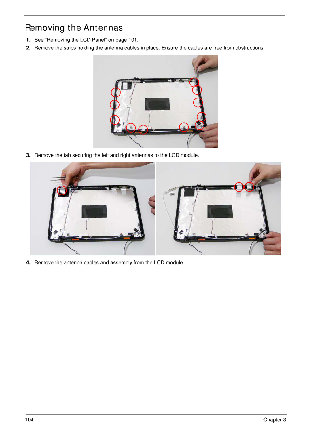 Acer 4730ZG, 4330 manual Removing the Antennas 