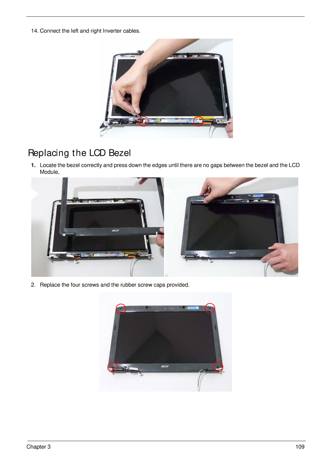 Acer 4330, 4730ZG manual Replacing the LCD Bezel 