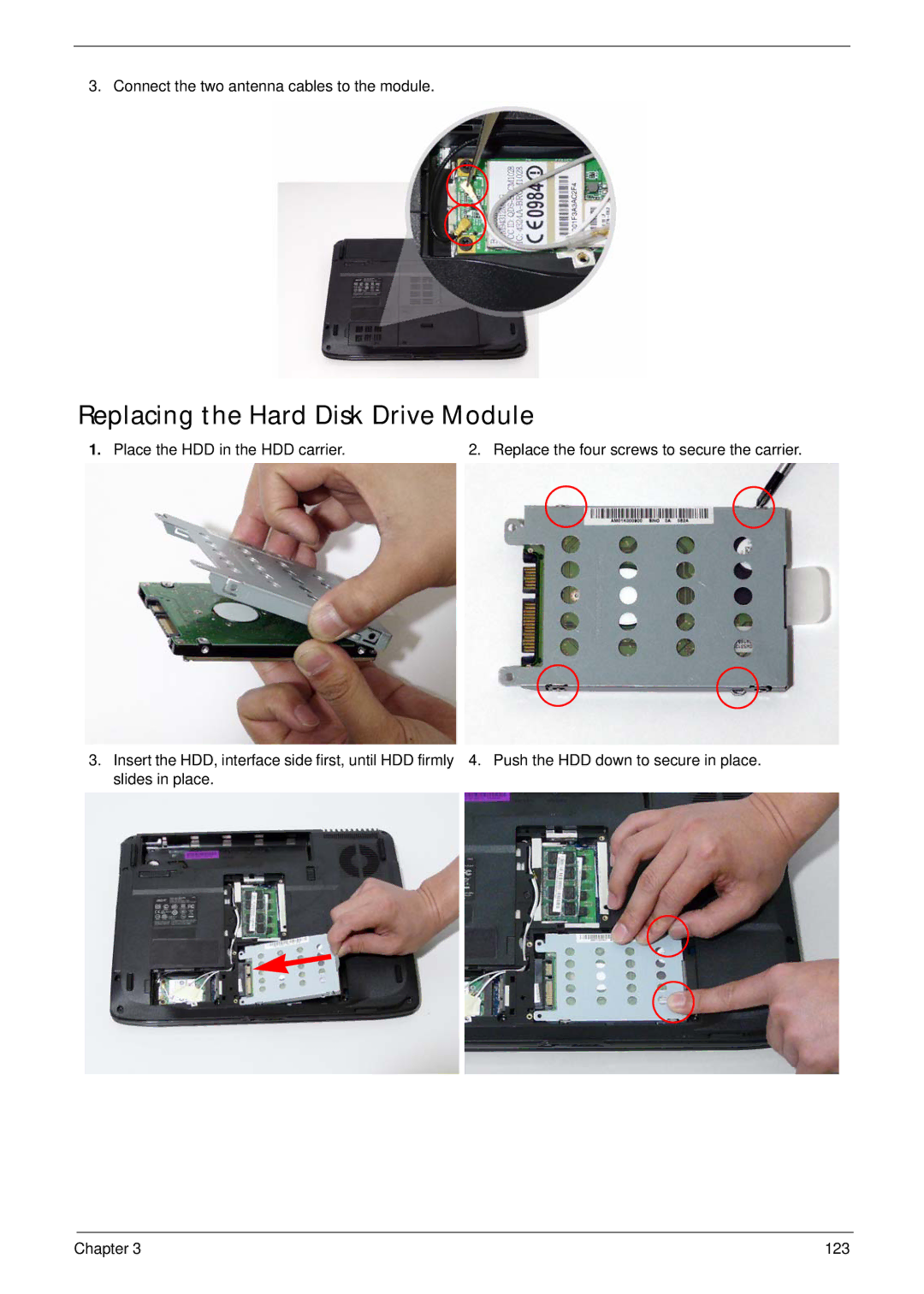 Acer 4730ZG, 4330 manual Replacing the Hard Disk Drive Module 