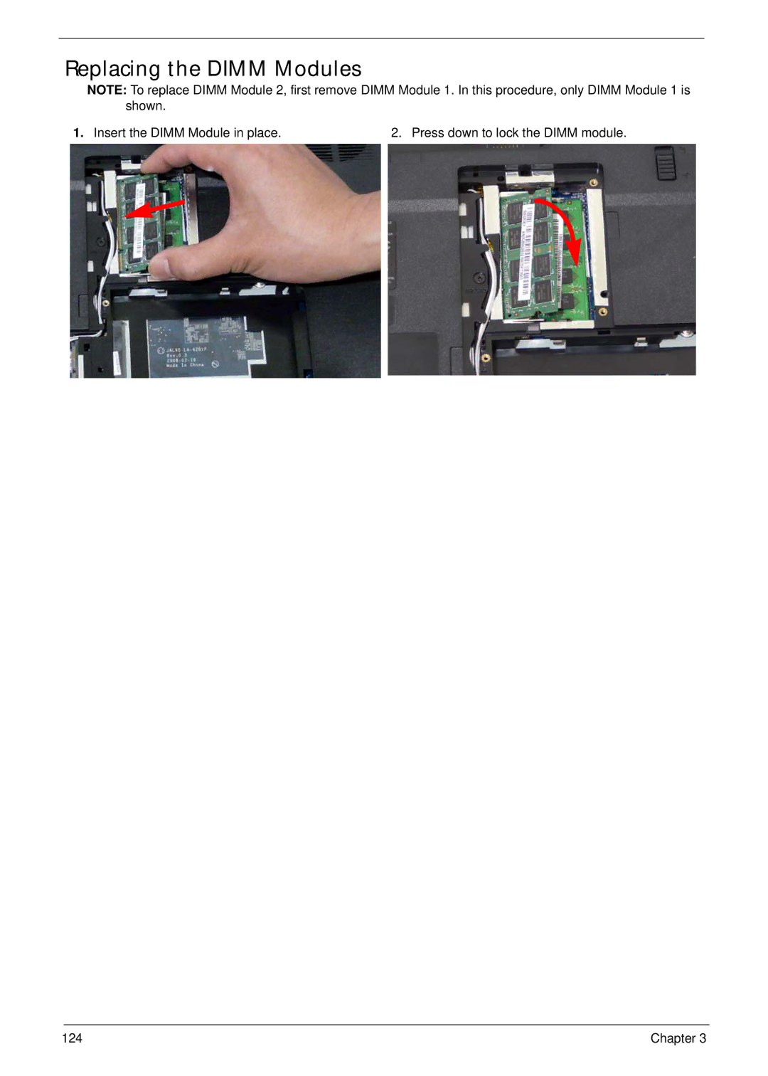 Acer 4330, 4730ZG manual Replacing the Dimm Modules 