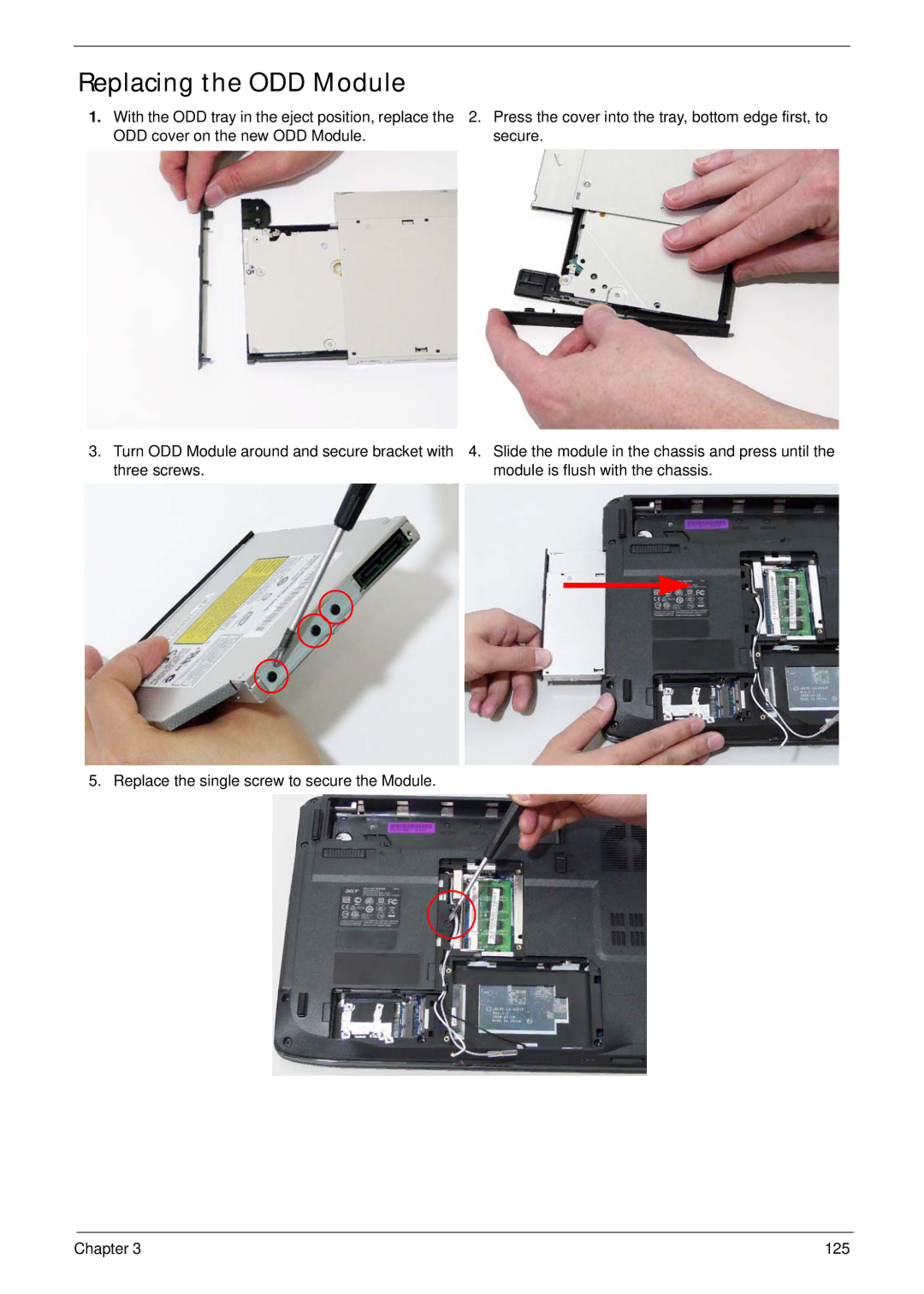 Acer 4730ZG, 4330 manual Replacing the ODD Module 