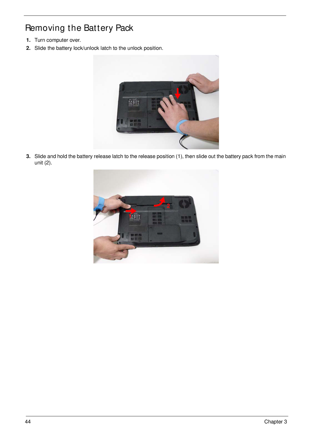 Acer 4730ZG, 4330 manual Removing the Battery Pack 