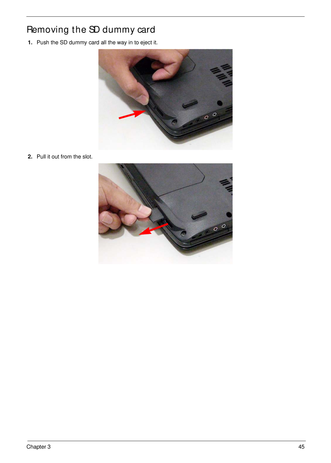 Acer 4730ZG, 4330 manual Removing the SD dummy card 