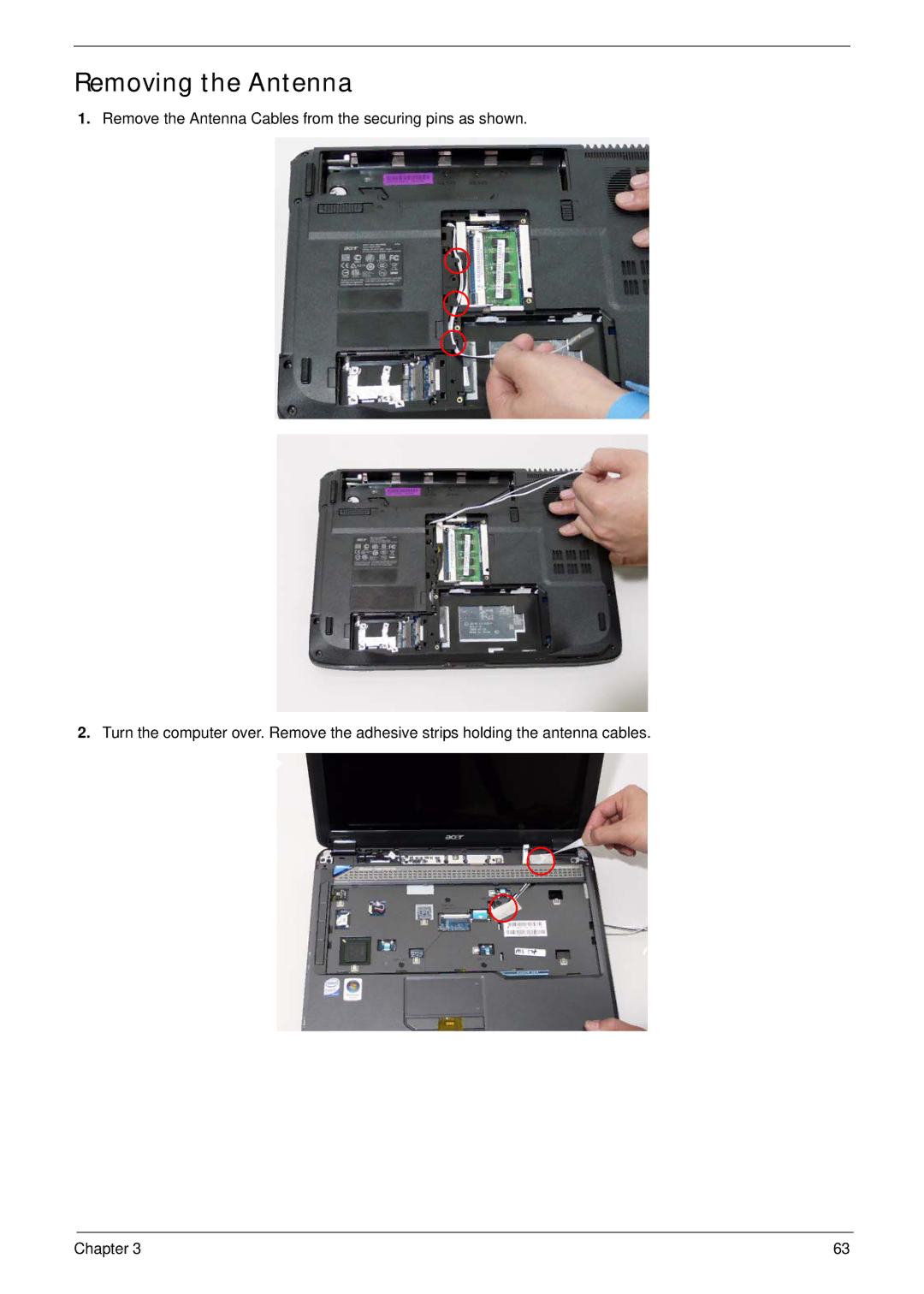 Acer 4730ZG, 4330 manual Removing the Antenna 