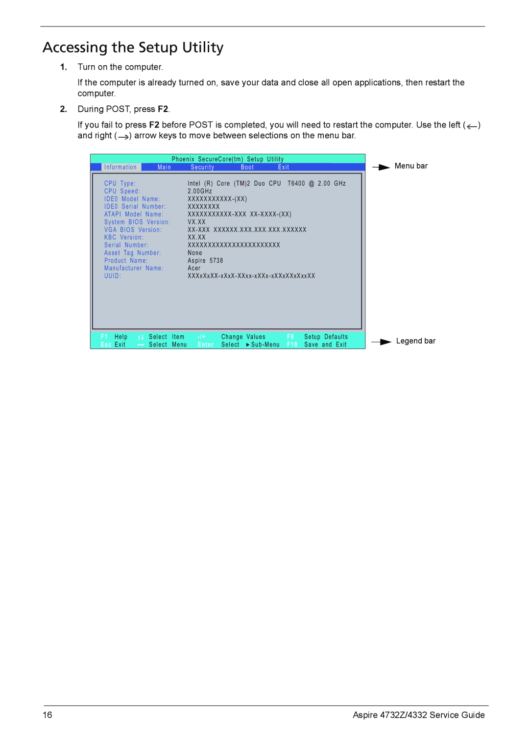 Acer 4732Z/4332 manual Accessing the Setup Utility, Kbc 