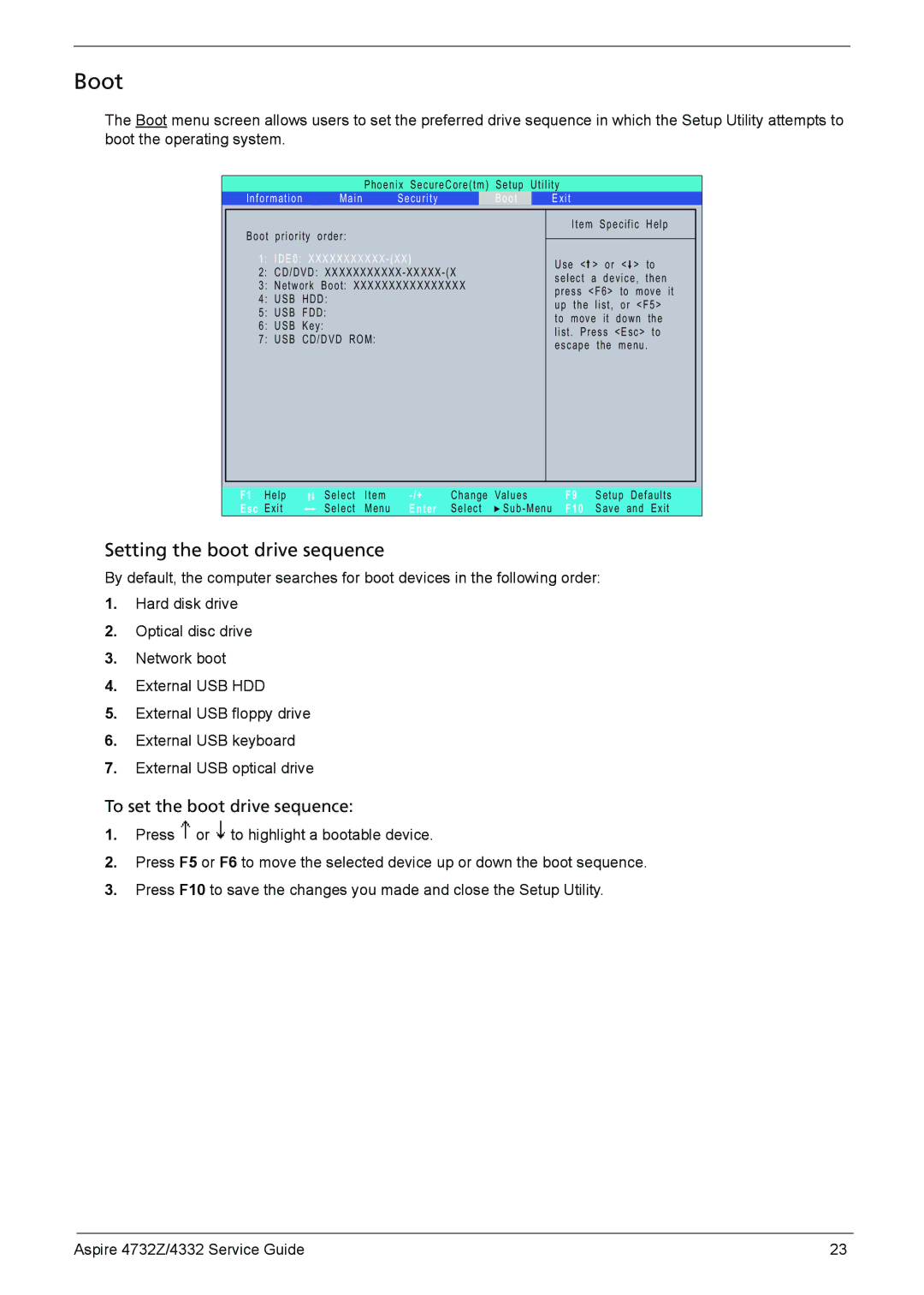 Acer 4732Z/4332 manual Boot, IDE0 