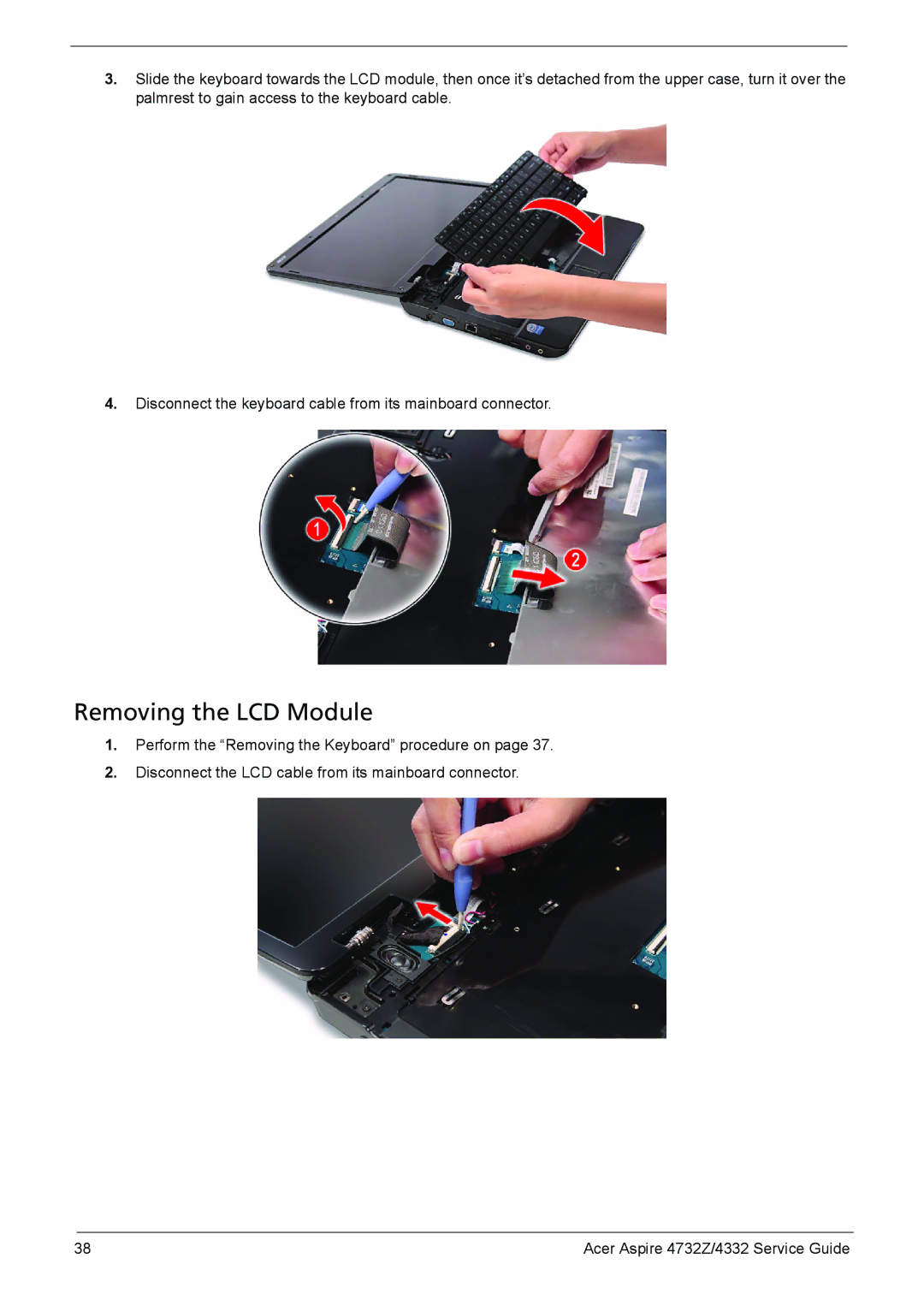 Acer 4732Z/4332 manual Removing the LCD Module 