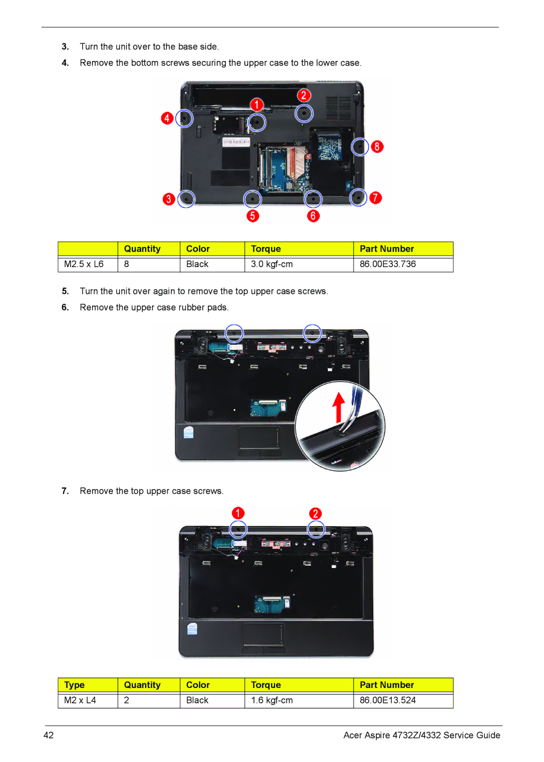 Acer 4732Z/4332 manual M2 x L4 Black Kgf-cm 86.00E13.524 