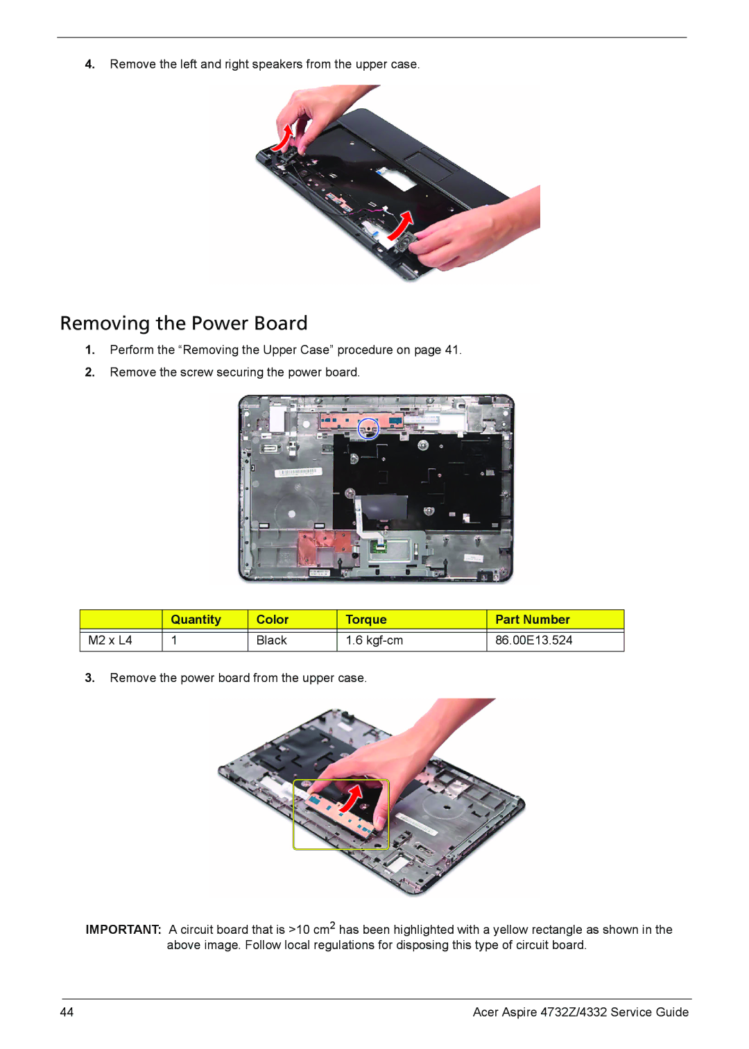 Acer 4732Z/4332 manual Removing the Power Board 