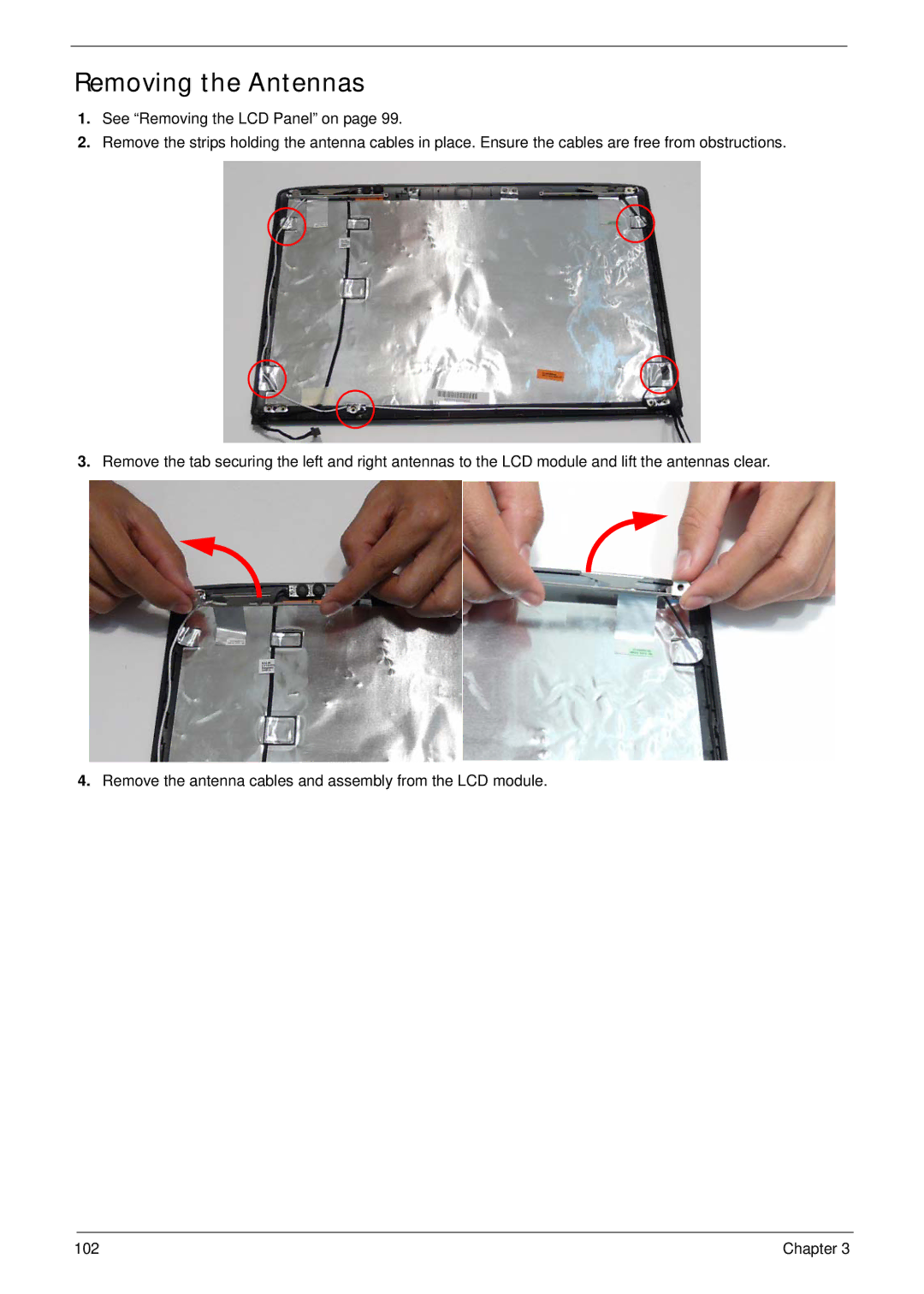 Acer 4736G, 4736Z manual Removing the Antennas 