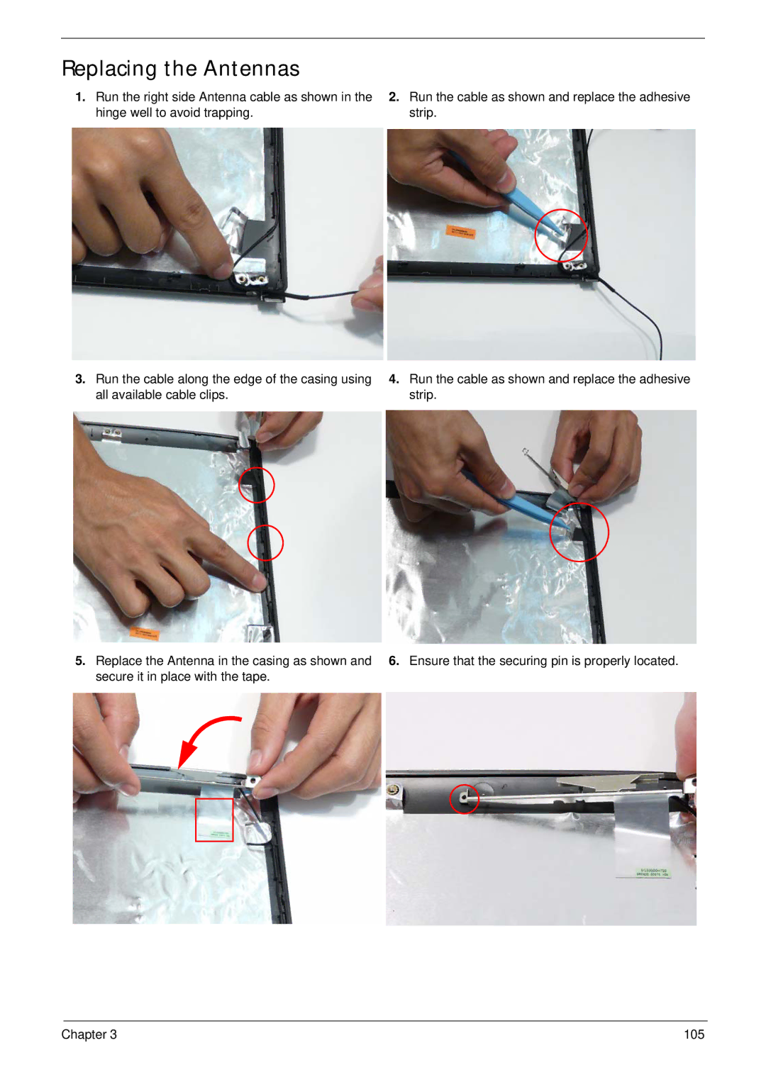 Acer 4736Z, 4736G manual Replacing the Antennas 