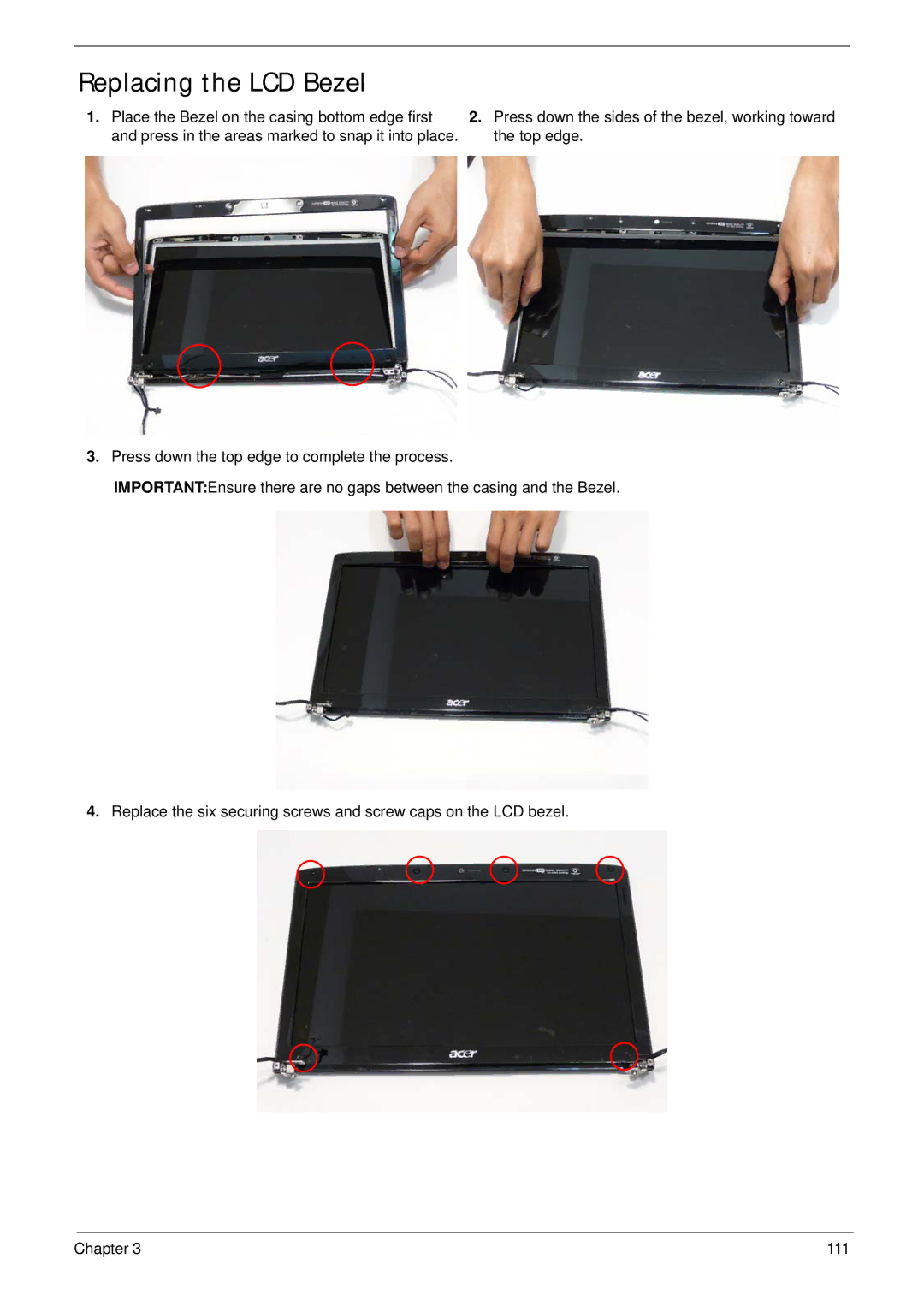 Acer 4736Z, 4736G manual Replacing the LCD Bezel 