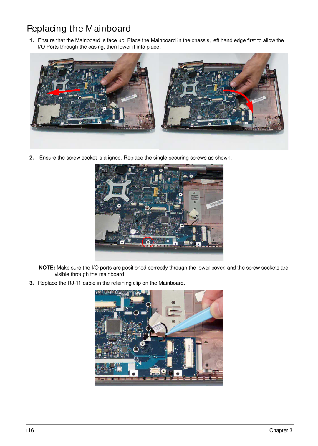 Acer 4736G, 4736Z manual Replacing the Mainboard 