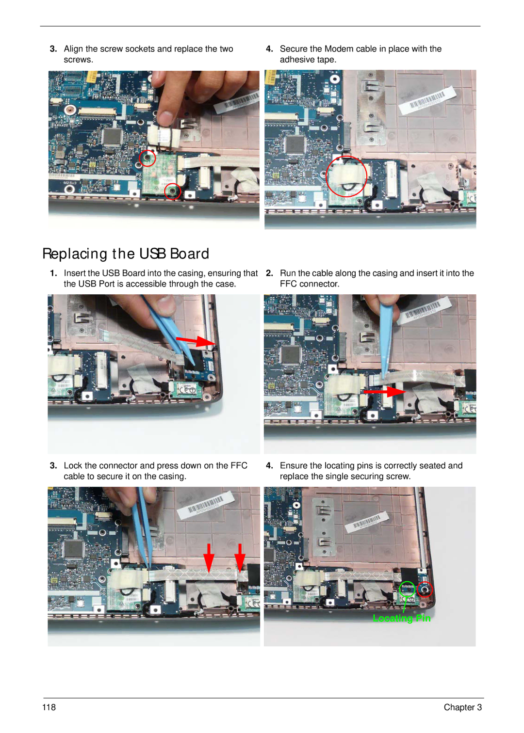 Acer 4736G, 4736Z manual Replacing the USB Board 