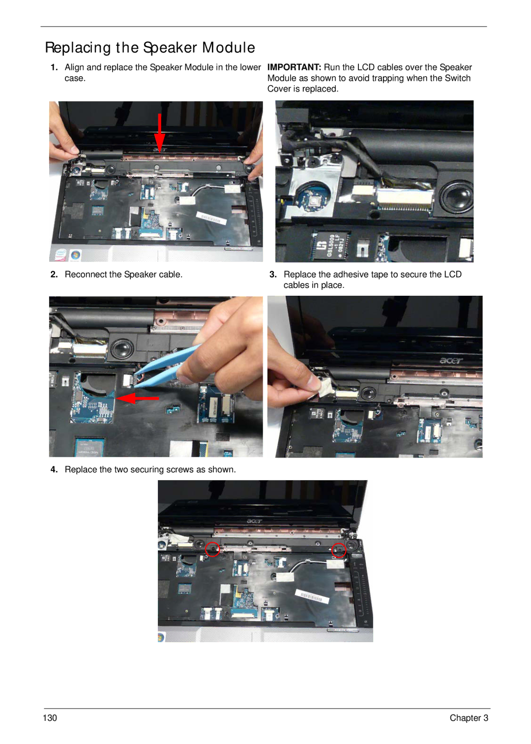 Acer 4736G, 4736Z manual Replacing the Speaker Module 