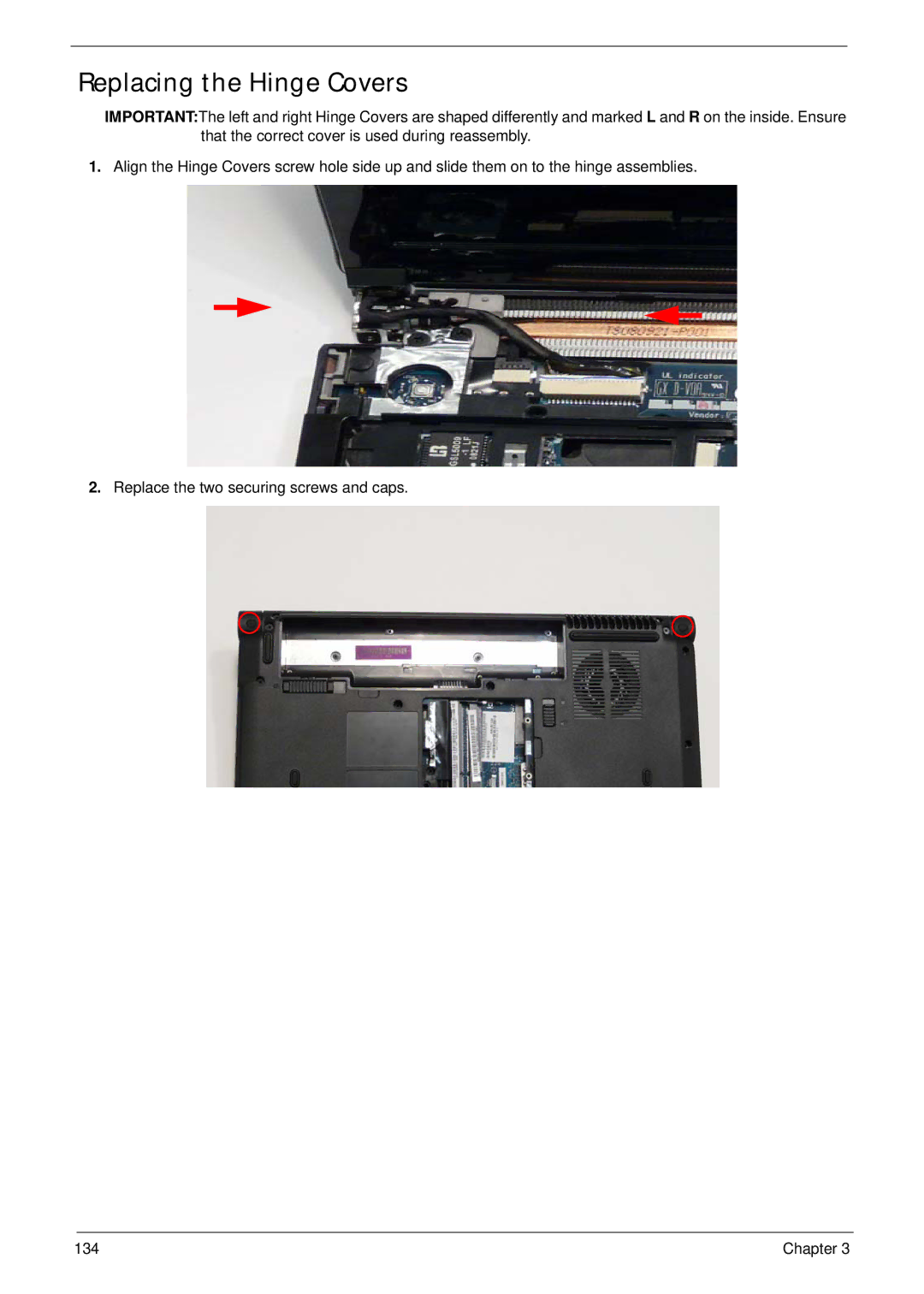 Acer 4736G, 4736Z manual Replacing the Hinge Covers 