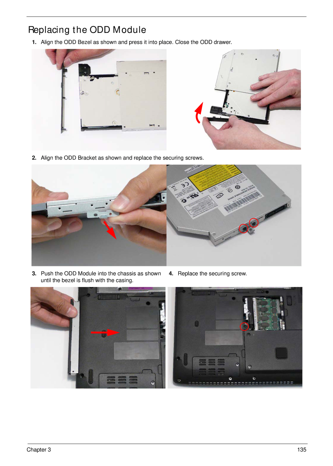 Acer 4736Z, 4736G manual Replacing the ODD Module 